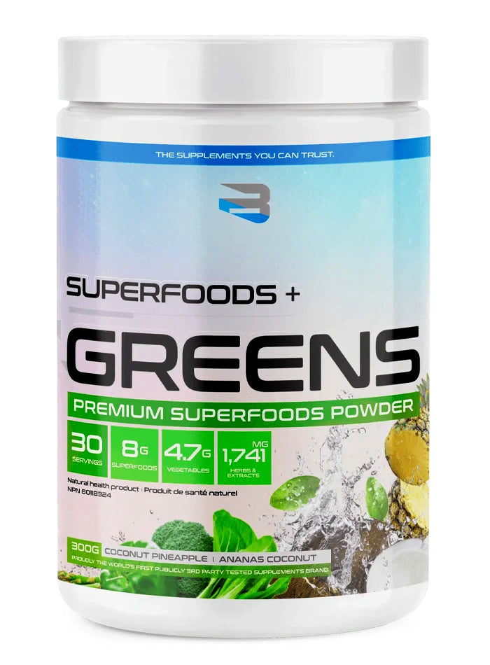Superfoods + Greens (aliments verts) - Believe supplements - Ananas et Noix de Coco - 300g (poudre)